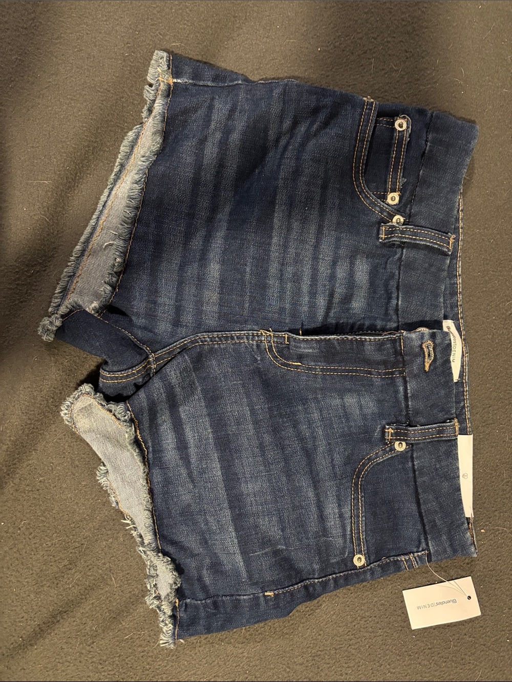 Bluenotes Dark Blue Frayed Hem Denim Shorts